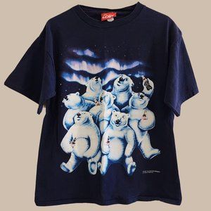 Coca-Cola Polar Bears Vintage T-Shirt Blue Large Graphic Tee 1994